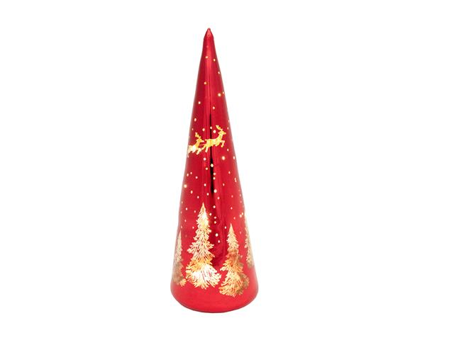11.8"  LED GLASS CONE TREE (SANTA FLYING OVER TREE) (RED)